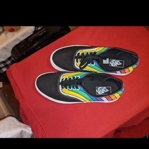 VANS Authentic Refract Rainbow Stripe Canvas Skate Shoes, Mens.